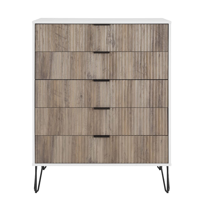 Manhattan Comfort DUMBO White And Grey Modern 5-Drawer Tall Dresser