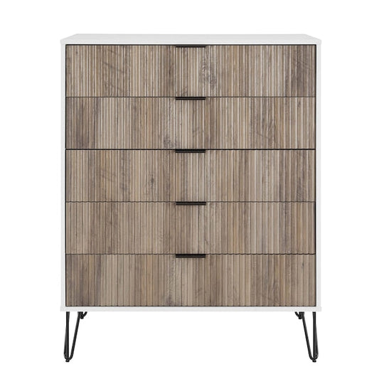 Manhattan Comfort DUMBO White And Grey Modern 5-Drawer Tall Dresser