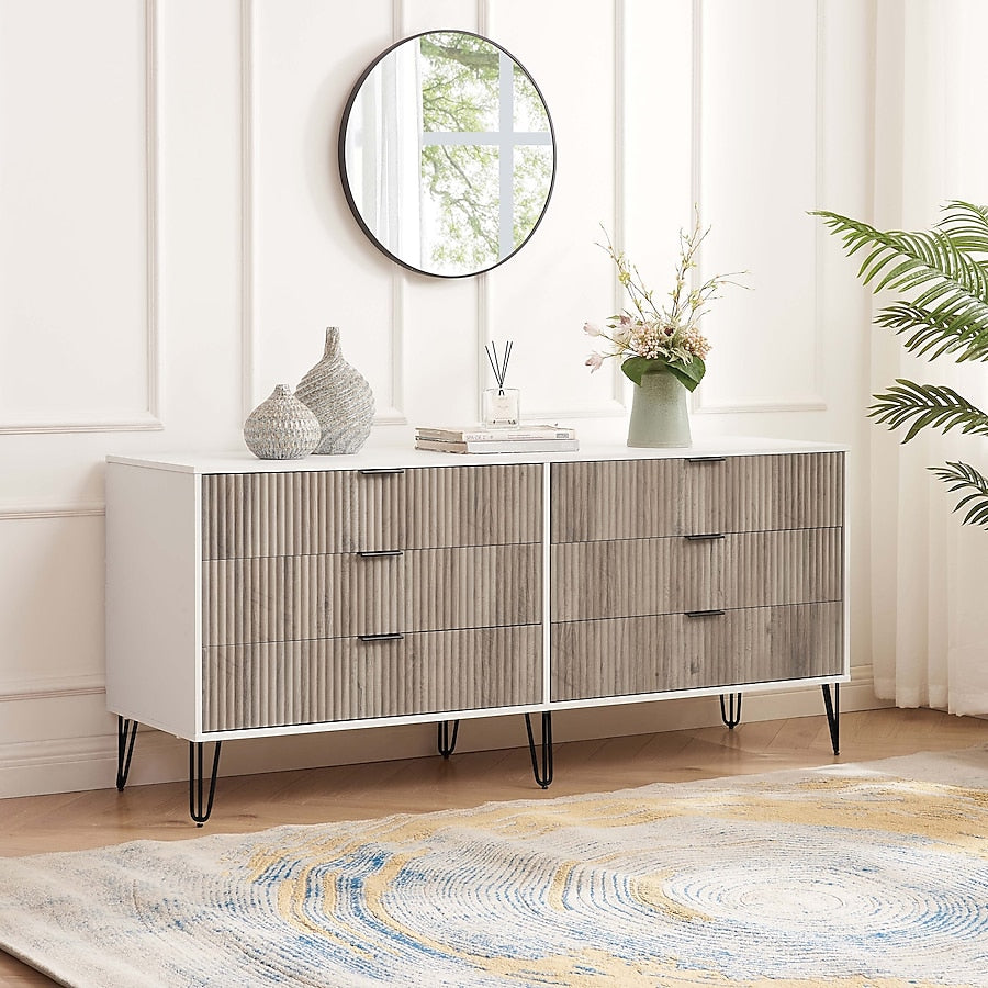 Manhattan Comfort DUMBO White And Grey Modern 6-Drawer Double Low Dresser