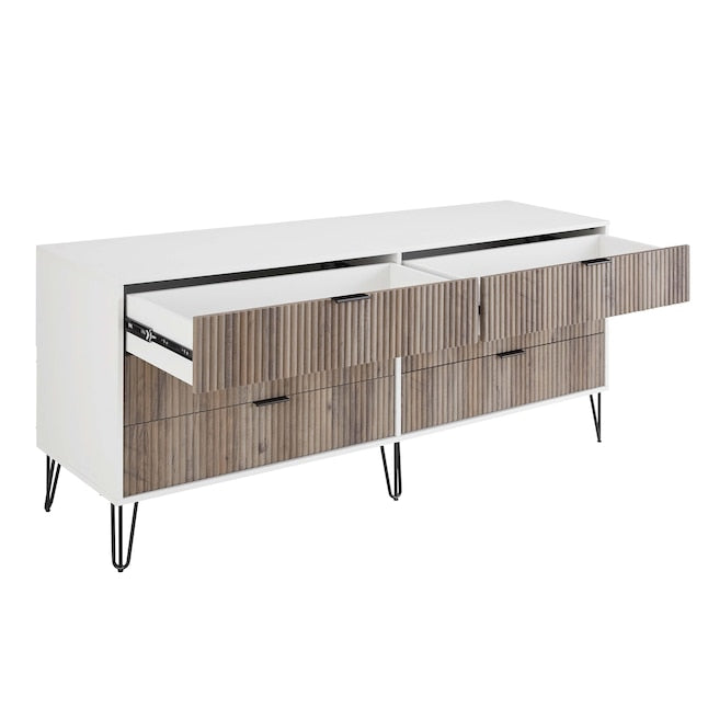 Manhattan Comfort DUMBO White And Grey Modern 6-Drawer Double Low Dresser