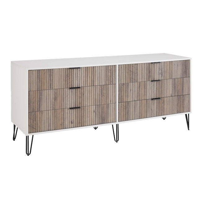 Manhattan Comfort DUMBO White And Grey Modern 6-Drawer Double Low Dresser