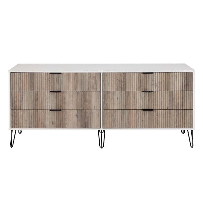 Manhattan Comfort DUMBO White And Grey Modern 6-Drawer Double Low Dresser