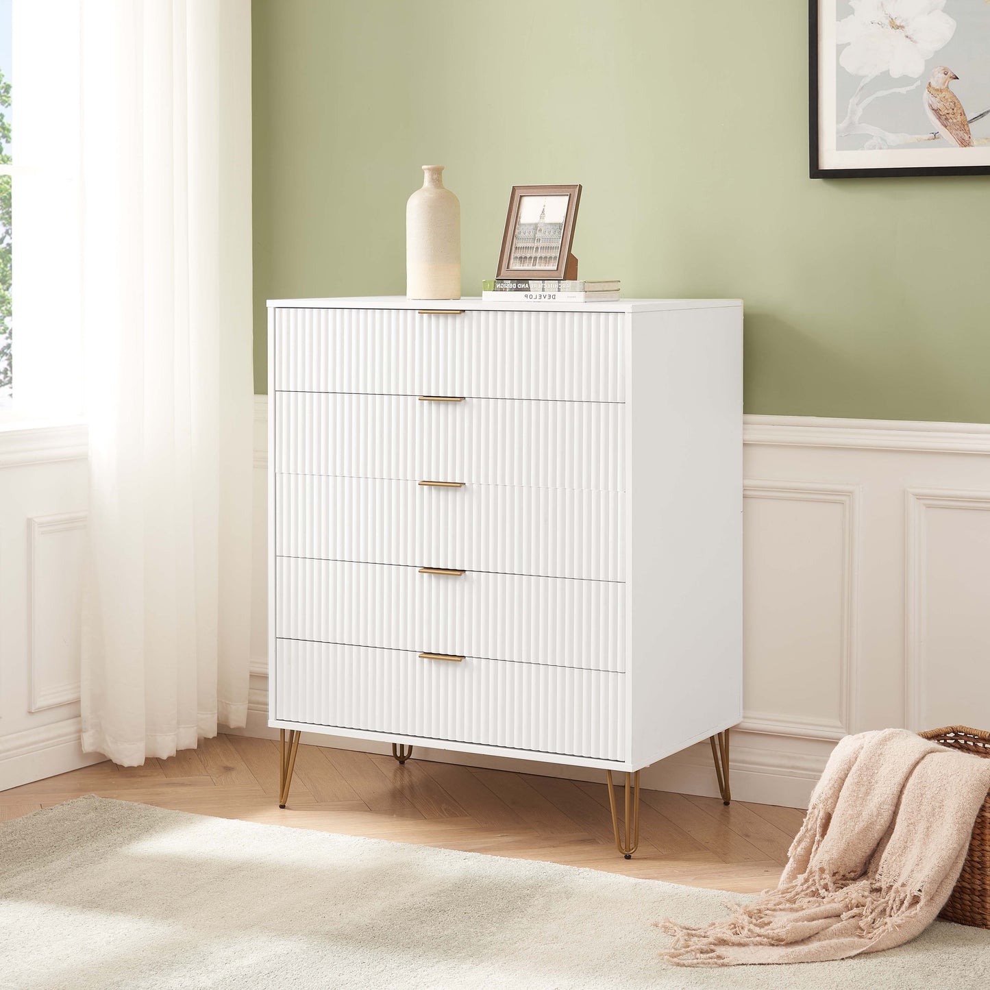 Manhattan Comfort DUMBO White Modern 5-Drawer Tall Dresser