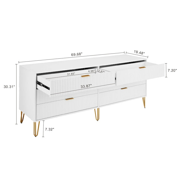 Manhattan Comfort DUMBO White Modern 6-Drawer Double Low Dresser