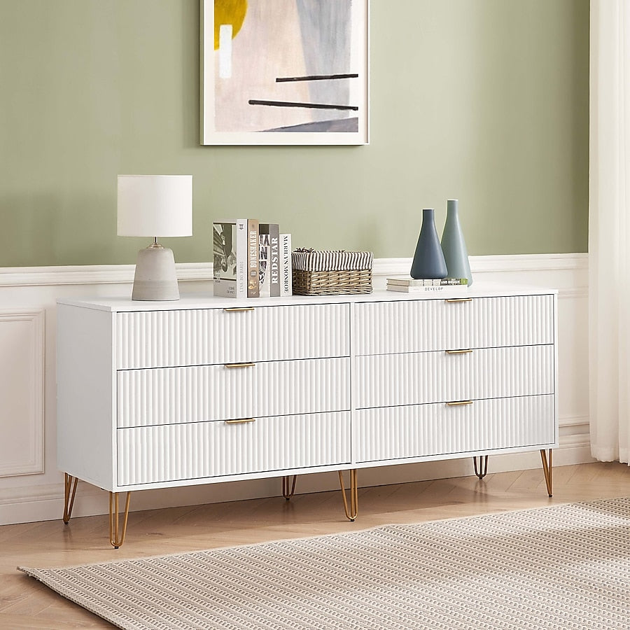 Manhattan Comfort DUMBO White Modern 6-Drawer Double Low Dresser