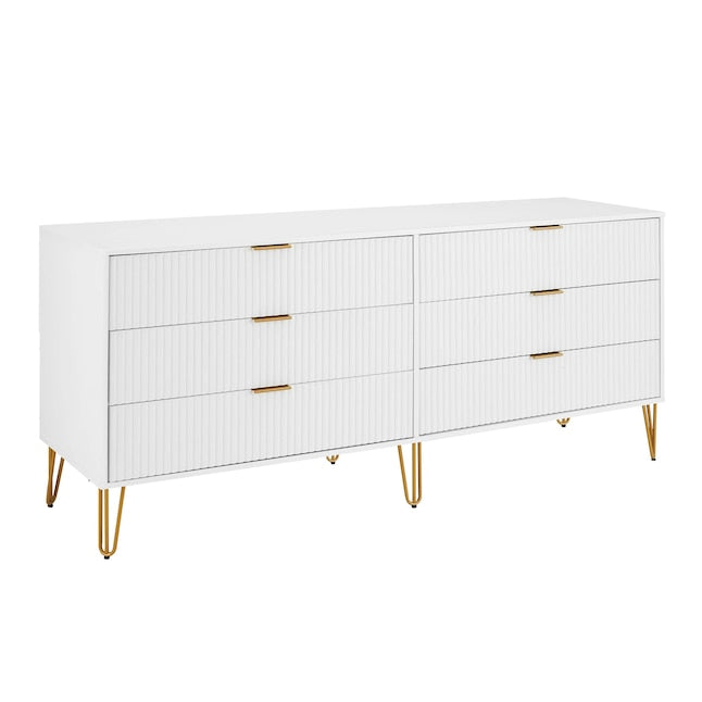 Manhattan Comfort DUMBO White Modern 6-Drawer Double Low Dresser