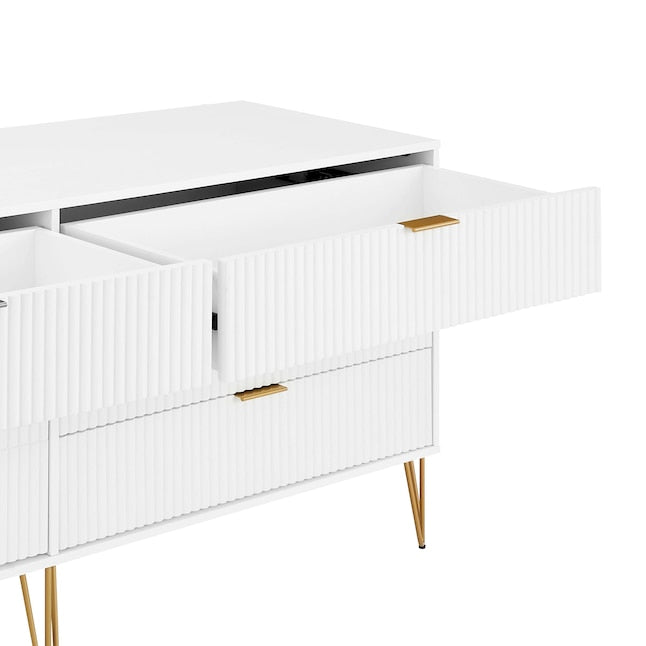 Manhattan Comfort DUMBO White Modern 6-Drawer Double Low Dresser
