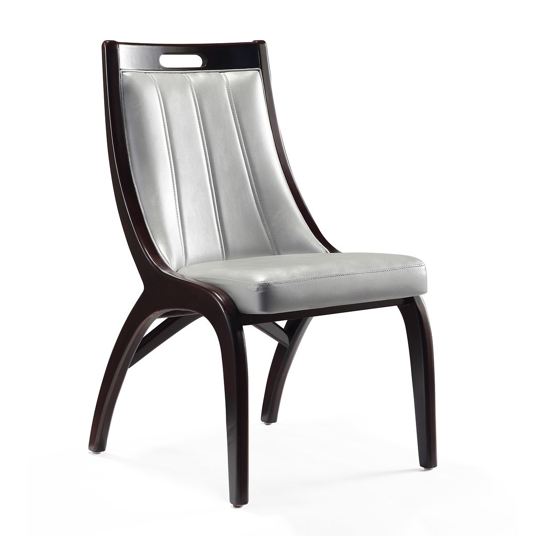 Manhattan Comfort Danube Silver Leatherette Dining Chairs In A Set Of 2