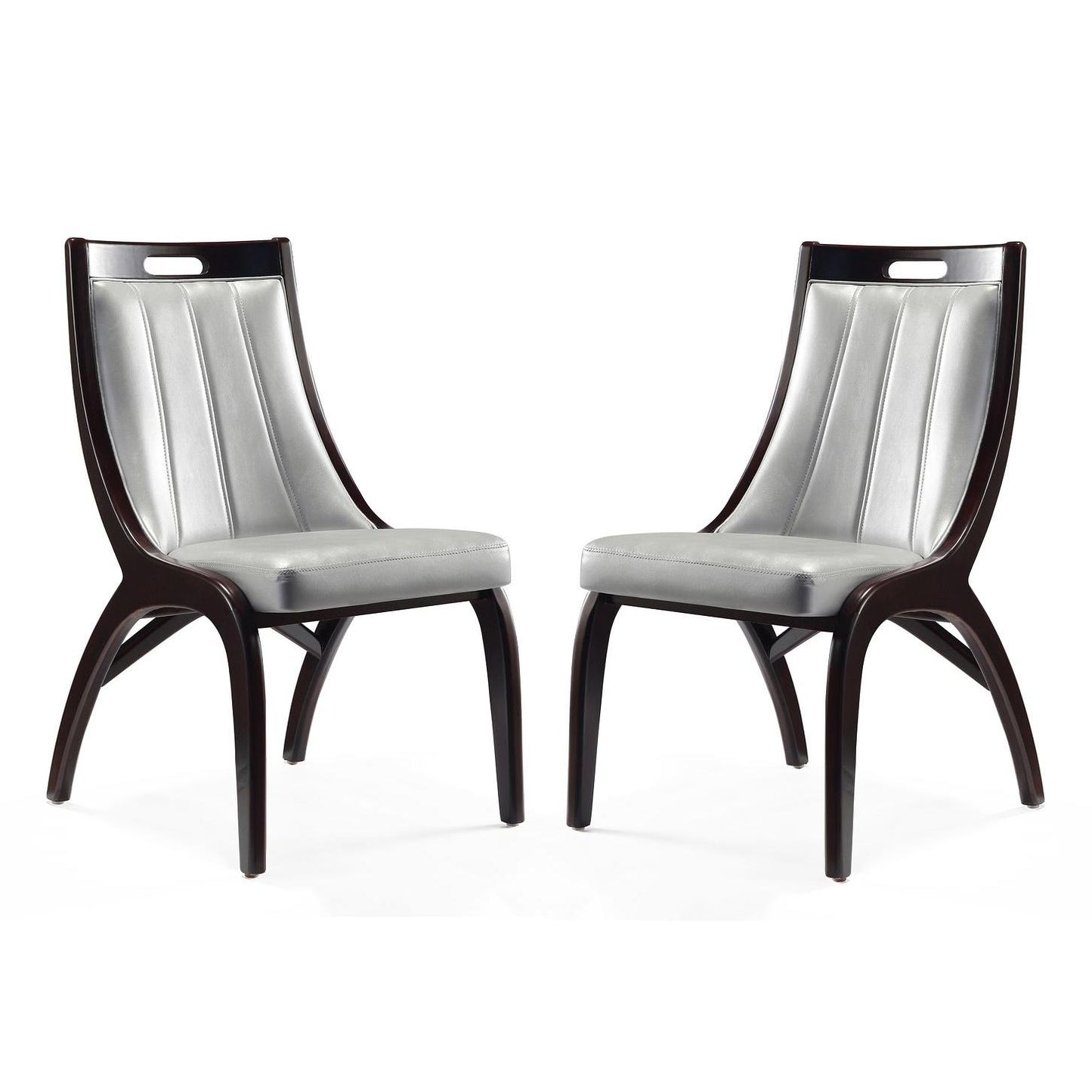 Manhattan Comfort Danube Silver Leatherette Dining Chairs In A Set Of 2