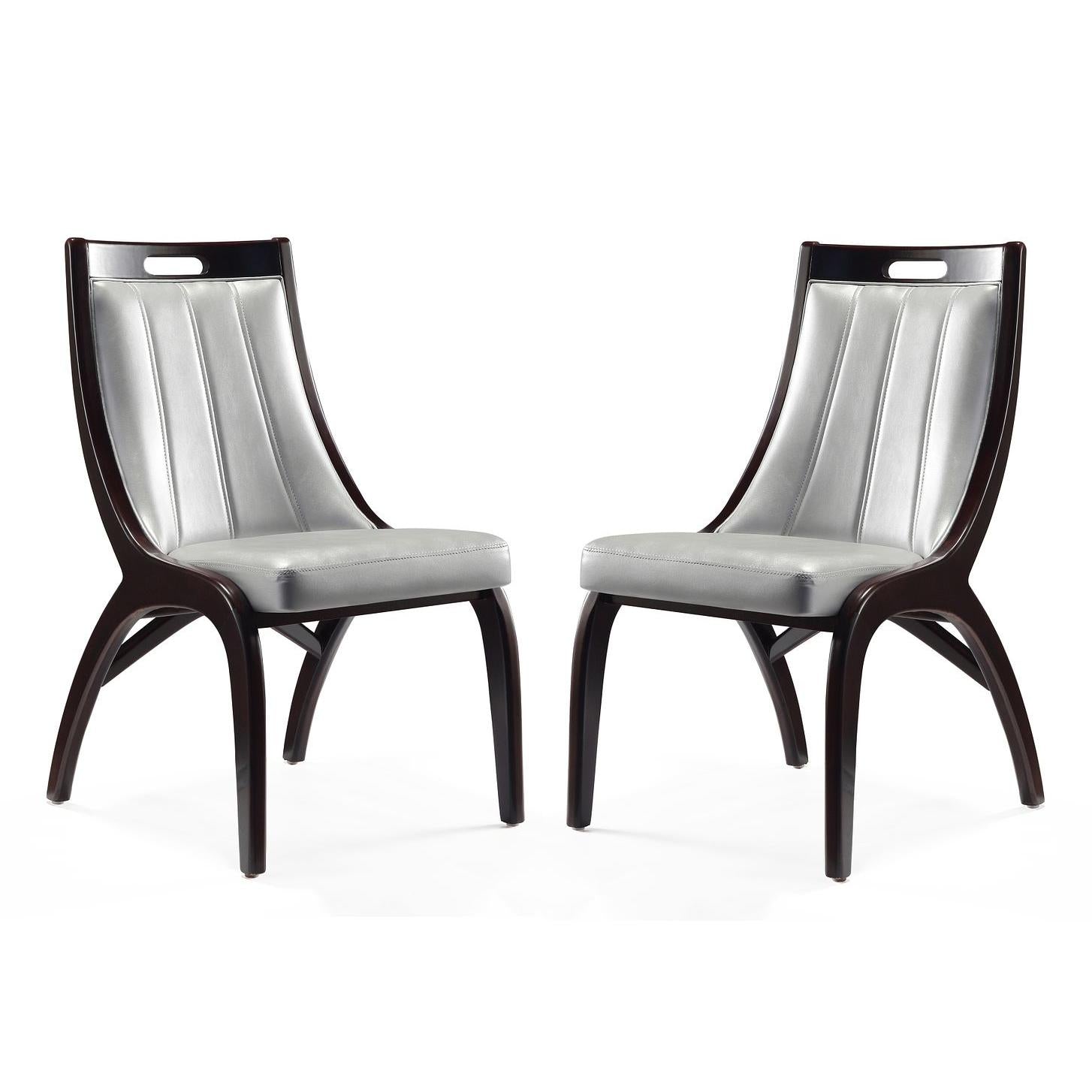 Manhattan Comfort Danube Silver Leatherette Dining Chairs In A Set Of 2
