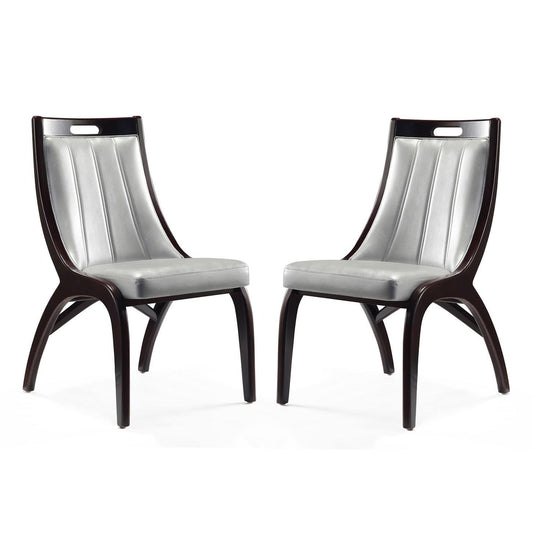 Manhattan Comfort Danube Silver Leatherette Dining Chairs In A Set Of 2