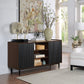 Manhattan Comfort Duane 59" Modern Ribbed Sideboard With Adjustable Shelves In Dark Brown & Black