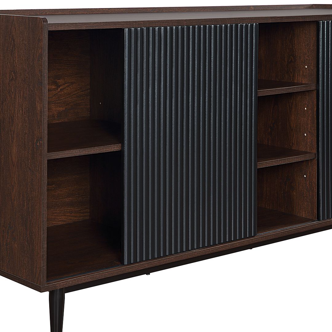 Manhattan Comfort Duane 59" Modern Ribbed Sideboard With Adjustable Shelves In Dark Brown & Black