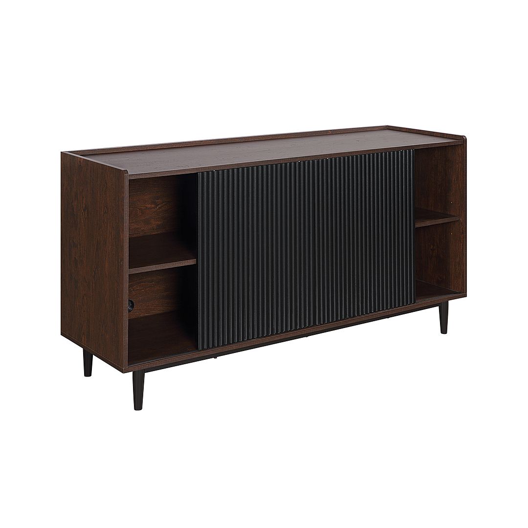 Manhattan Comfort Duane 59" Modern Ribbed Sideboard With Adjustable Shelves In Dark Brown & Black