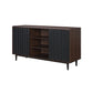 Manhattan Comfort Duane 59" Modern Ribbed Sideboard With Adjustable Shelves In Dark Brown & Black