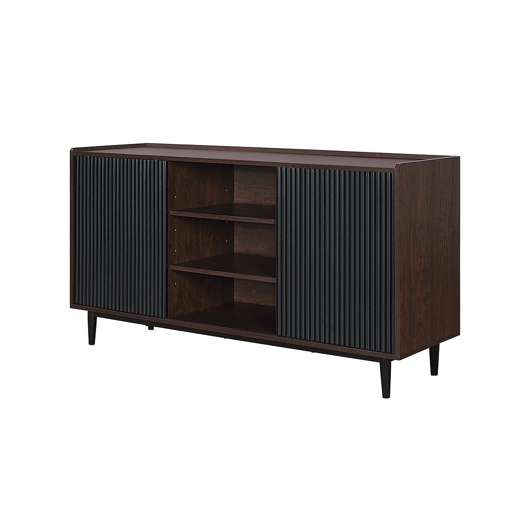 Manhattan Comfort Duane 59" Modern Ribbed Sideboard With Adjustable Shelves In Dark Brown & Black