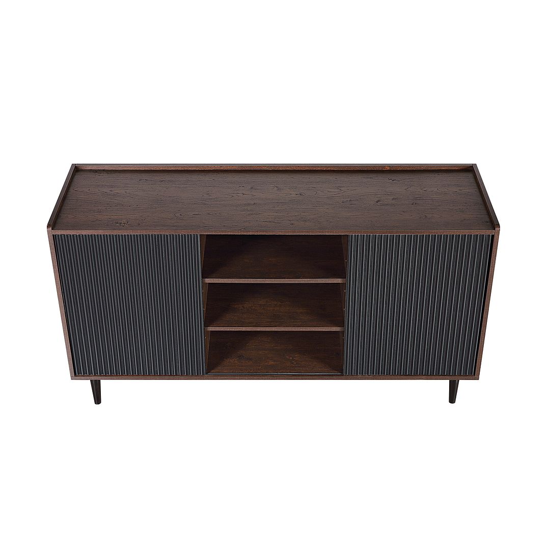 Manhattan Comfort Duane 59" Modern Ribbed Sideboard With Adjustable Shelves In Dark Brown & Black