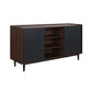 Manhattan Comfort Duane 59" Modern Ribbed Sideboard With Adjustable Shelves In Dark Brown & Black