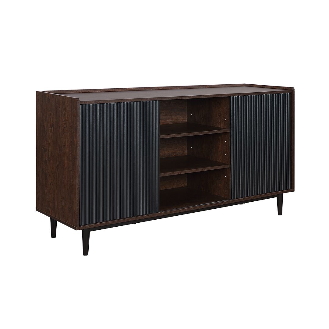 Manhattan Comfort Duane 59" Modern Ribbed Sideboard With Adjustable Shelves In Dark Brown & Black