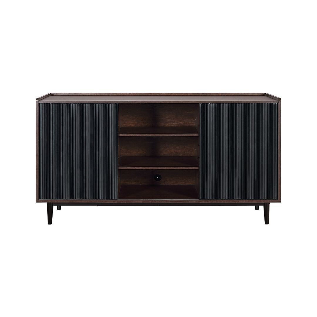 Manhattan Comfort Duane 59" Modern Ribbed Sideboard With Adjustable Shelves In Dark Brown & Black