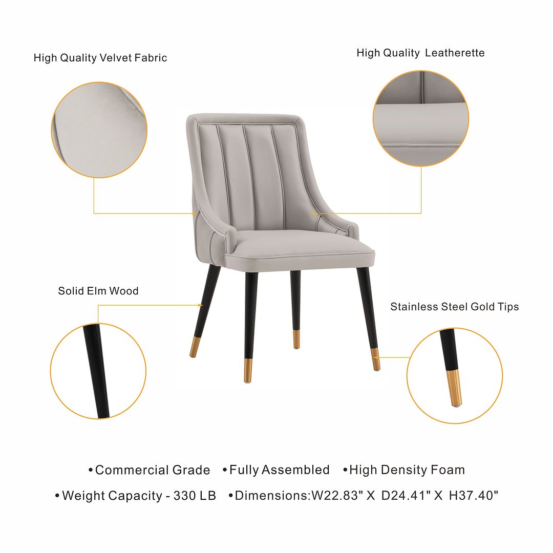 Manhattan Comfort Eda 2-Piece Gray Velvet & Leatherette Dining Chair