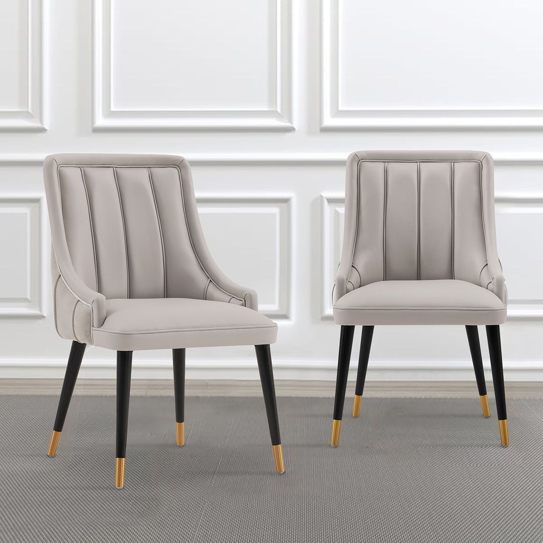 Manhattan Comfort Eda 2-Piece Gray Velvet & Leatherette Dining Chair