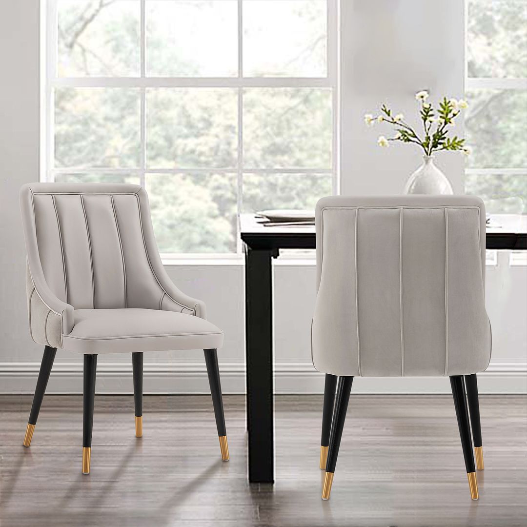 Manhattan Comfort Eda 2-Piece Gray Velvet & Leatherette Dining Chair