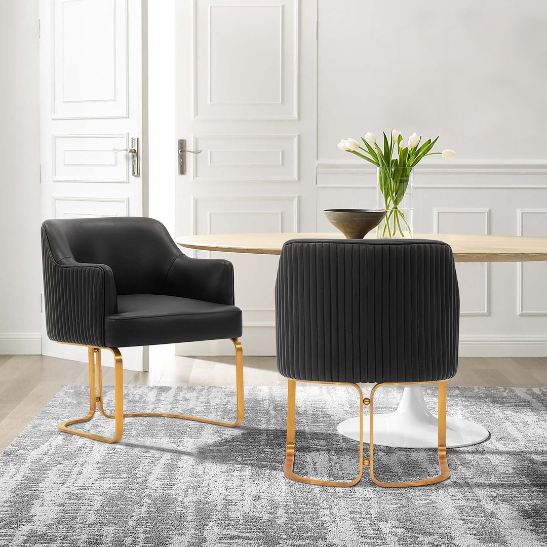 Manhattan Comfort Edra 2-Piece Leatherette Dining Armchair In Black