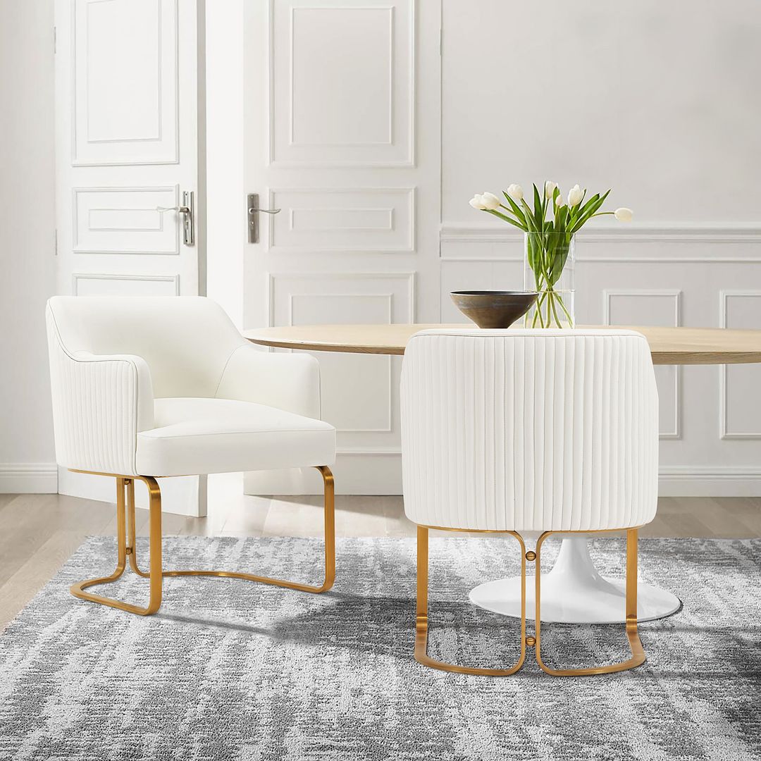 Manhattan Comfort Edra 2-Piece Leatherette Dining Armchair In Cream