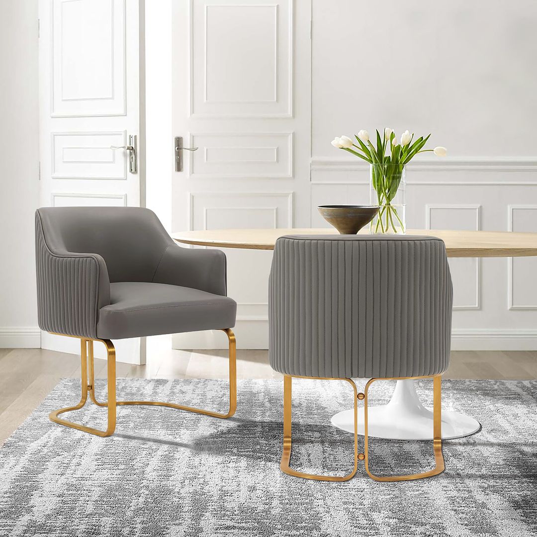 Manhattan Comfort Edra 2-Piece Leatherette Dining Armchair In Taupe