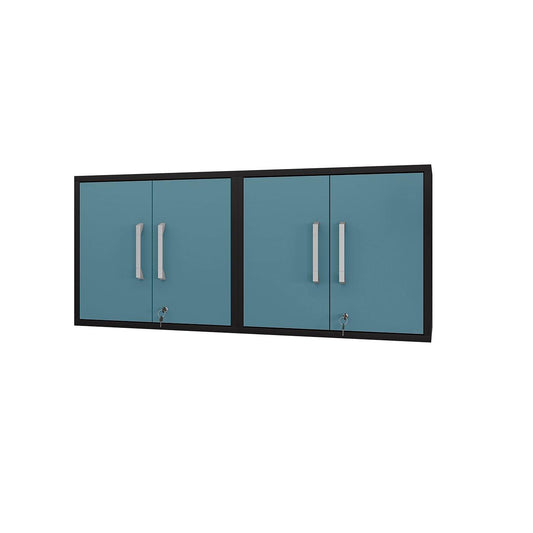 Manhattan Comfort Eiffel 2-Piece Floating Storage Cabinet In Matte Black & Aqua Blue
