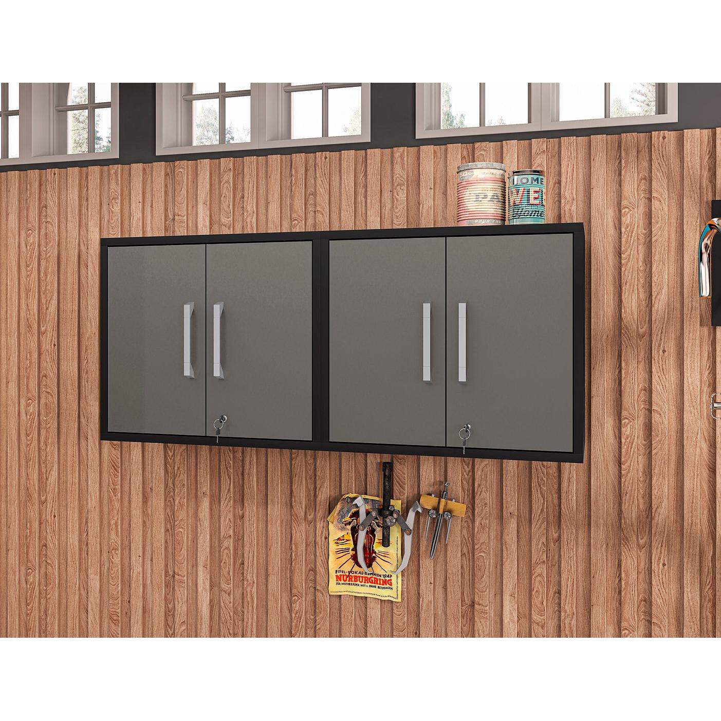 Manhattan Comfort Eiffel 2-Piece Floating Storage Cabinet In Matte Black & Gray