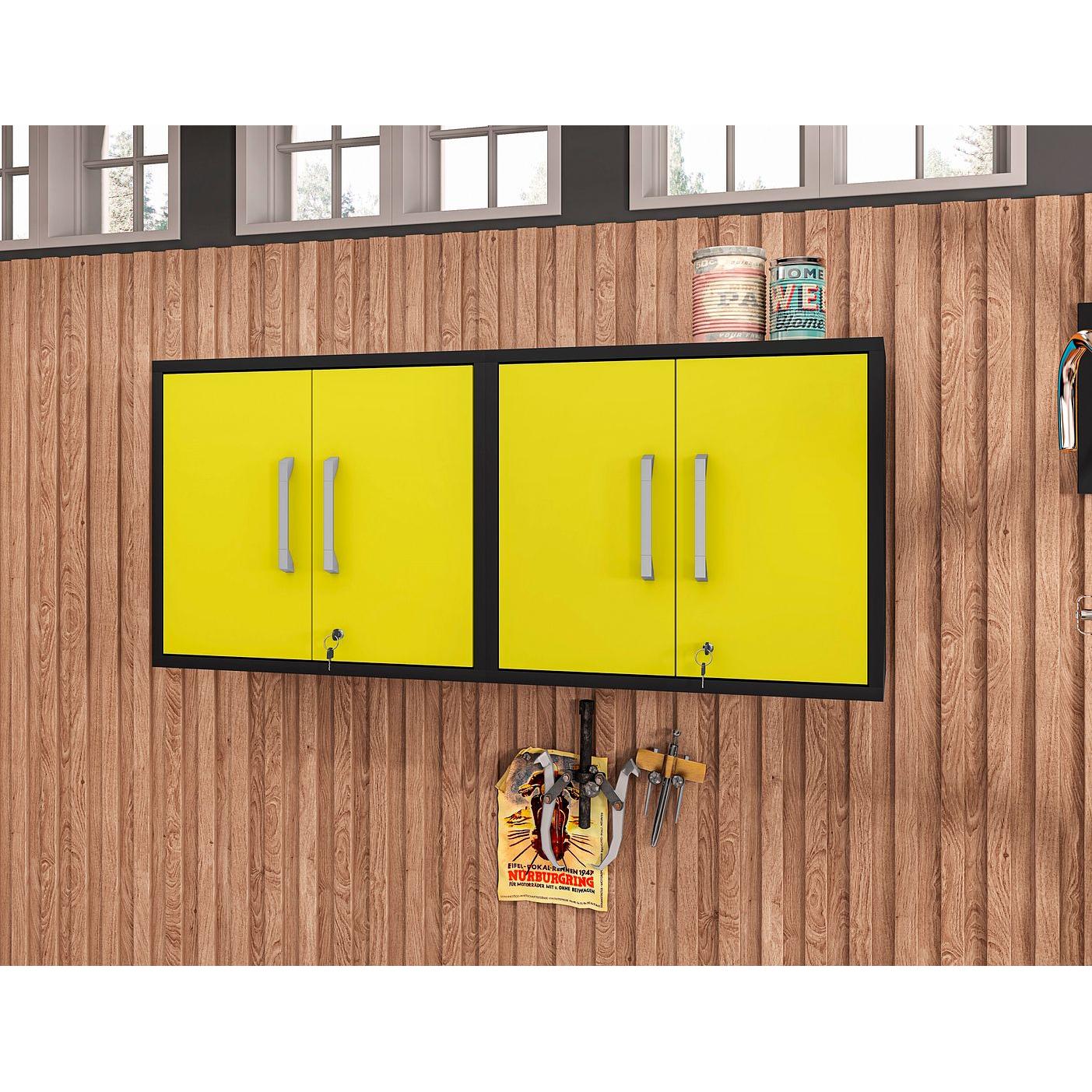Manhattan Comfort Eiffel 2-Piece Floating Storage Cabinet In Matte Black & Yellow