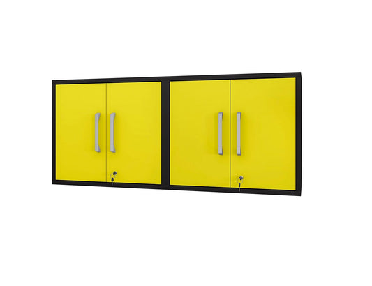 Manhattan Comfort Eiffel 2-Piece Floating Storage Cabinet In Matte Black & Yellow