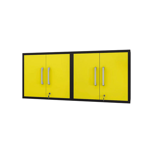 Manhattan Comfort Eiffel 2-Piece Floating Storage Cabinet In Matte Black & Yellow