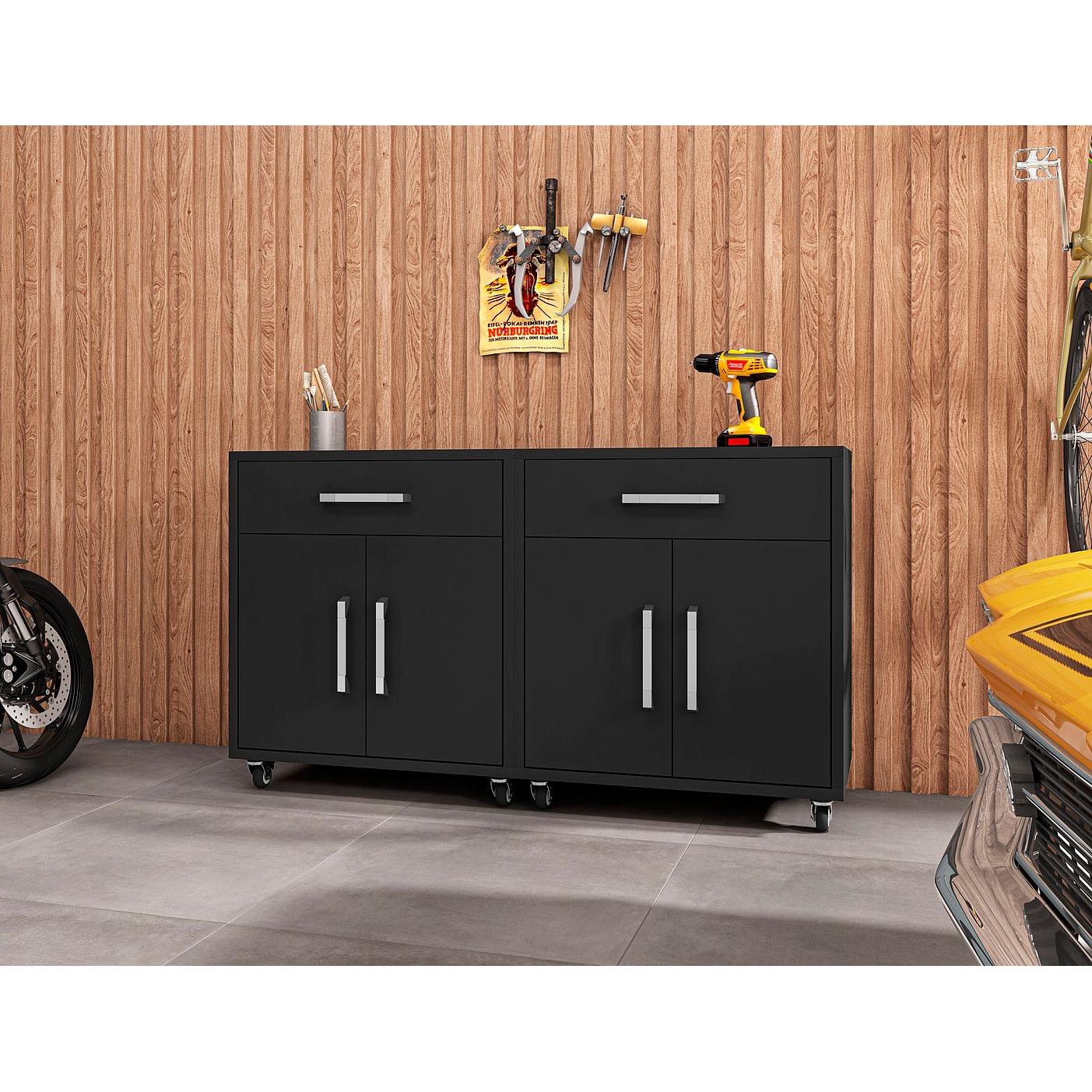 Manhattan Comfort Eiffel 2-Piece Mobile Storage Cabinet In Matte Black