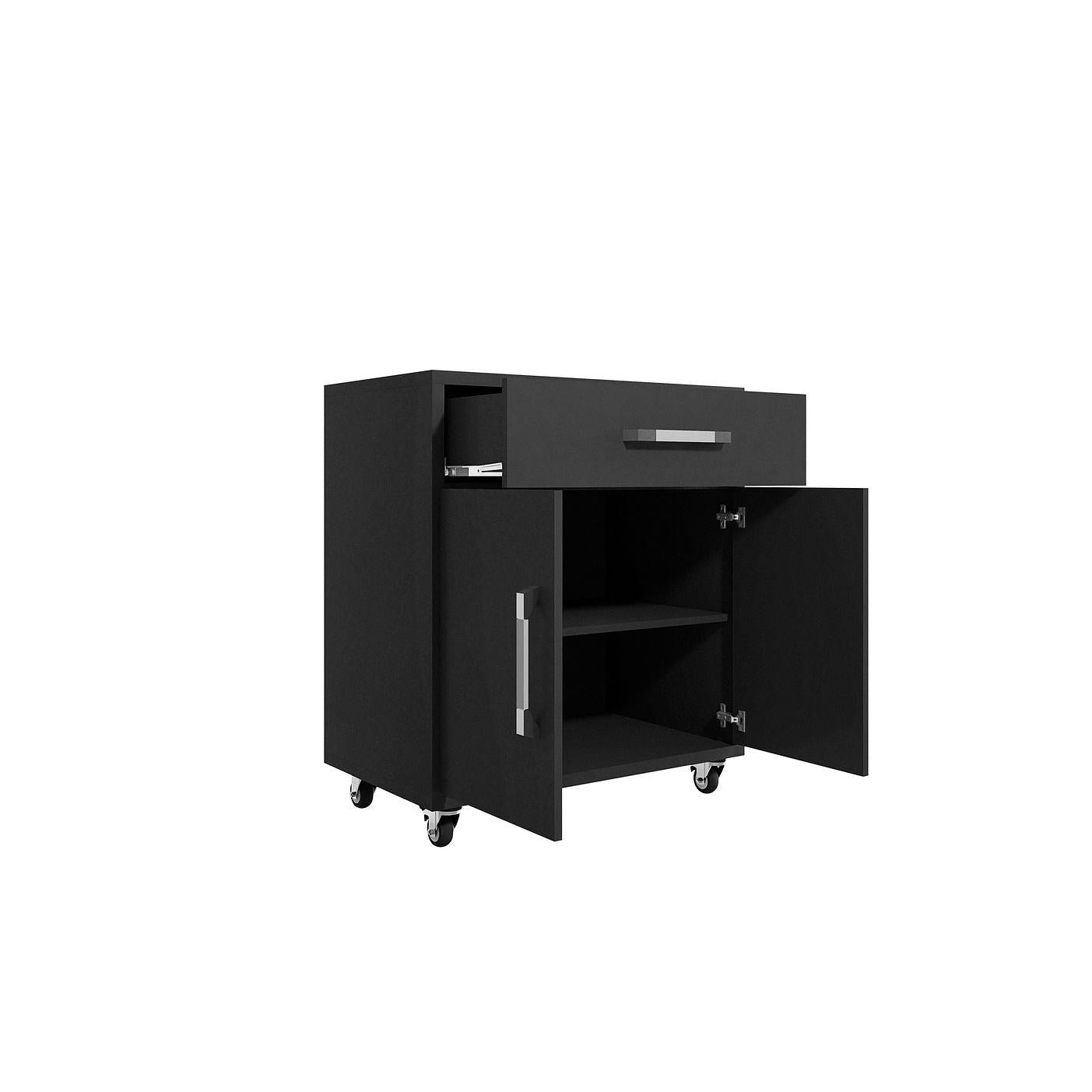 Manhattan Comfort Eiffel 2-Piece Mobile Storage Cabinet In Matte Black