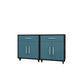 Manhattan Comfort Eiffel 2-Piece Mobile Storage Cabinet In Matte Black & Aqua Blue