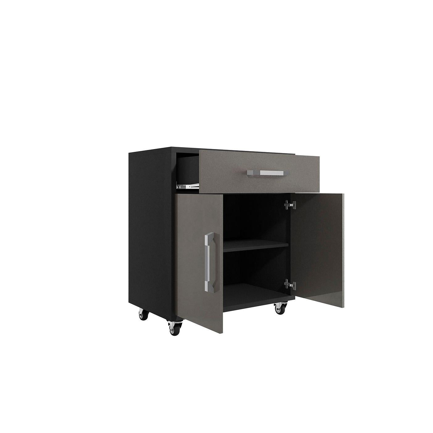 Manhattan Comfort Eiffel 2-Piece Mobile Storage Cabinet In Matte Black & Gray