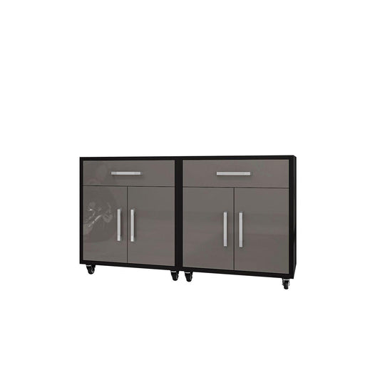 Manhattan Comfort Eiffel 2-Piece Mobile Storage Cabinet In Matte Black & Gray