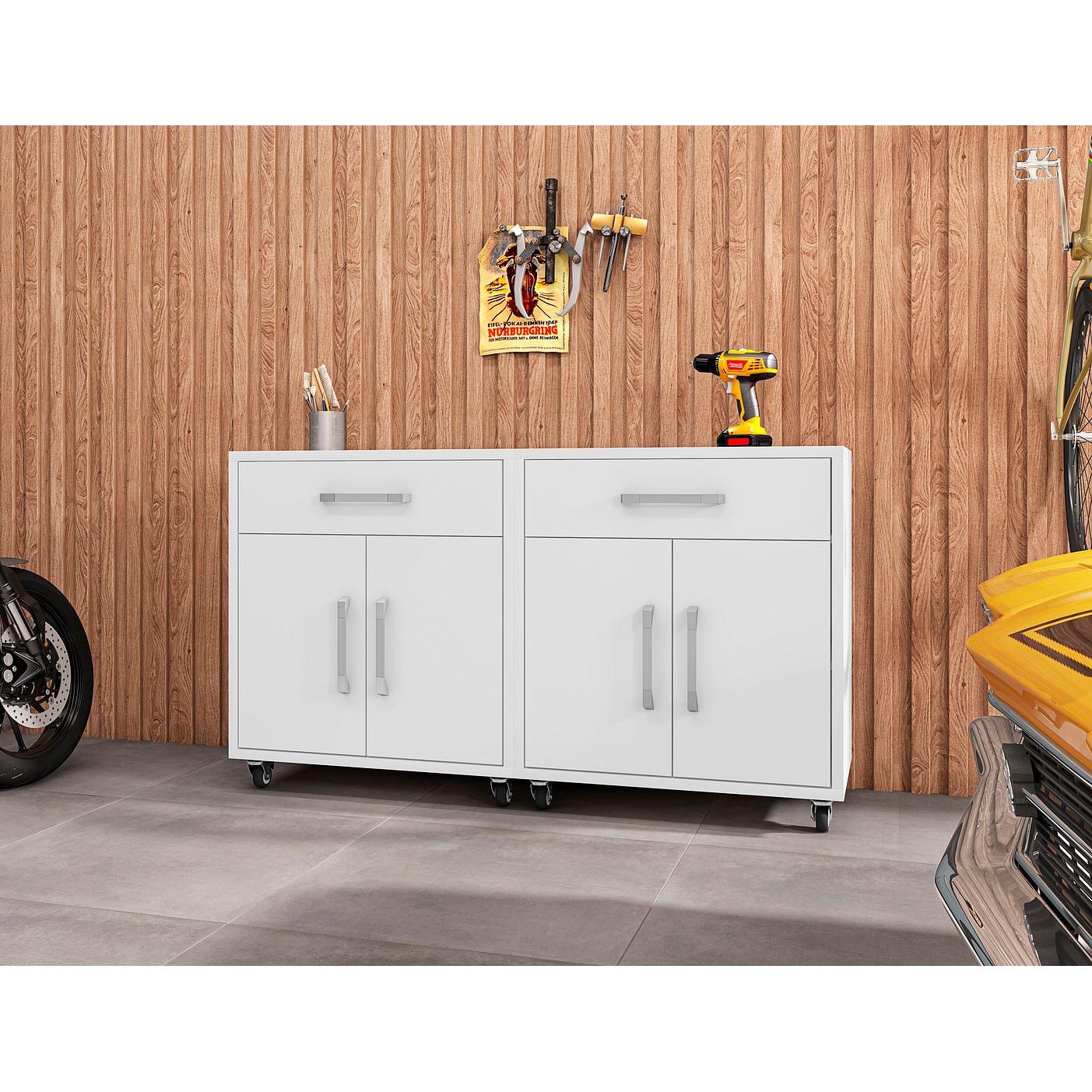 Manhattan Comfort Eiffel 2-Piece Mobile Storage Cabinet In White Gloss