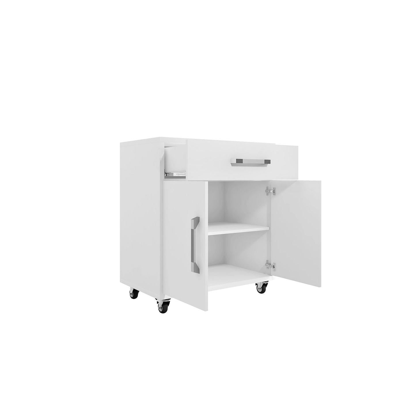 Manhattan Comfort Eiffel 2-Piece Mobile Storage Cabinet In White Gloss