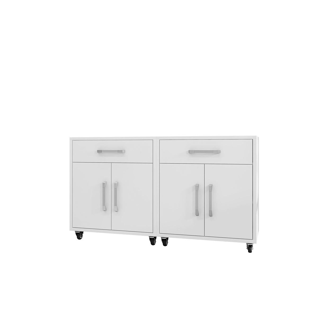 Manhattan Comfort Eiffel 2-Piece Mobile Storage Cabinet In White Gloss
