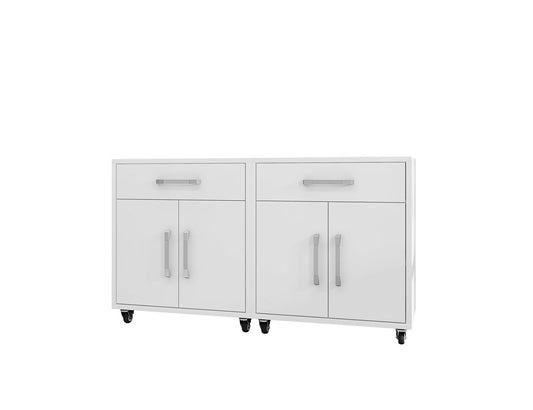 Manhattan Comfort Eiffel 2-Piece Mobile Storage Cabinet In White Gloss