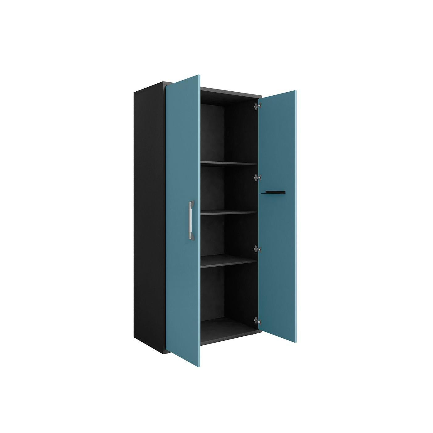 Manhattan Comfort Eiffel 2-Piece Storage Cabinet In Matte Black & Aqua Blue