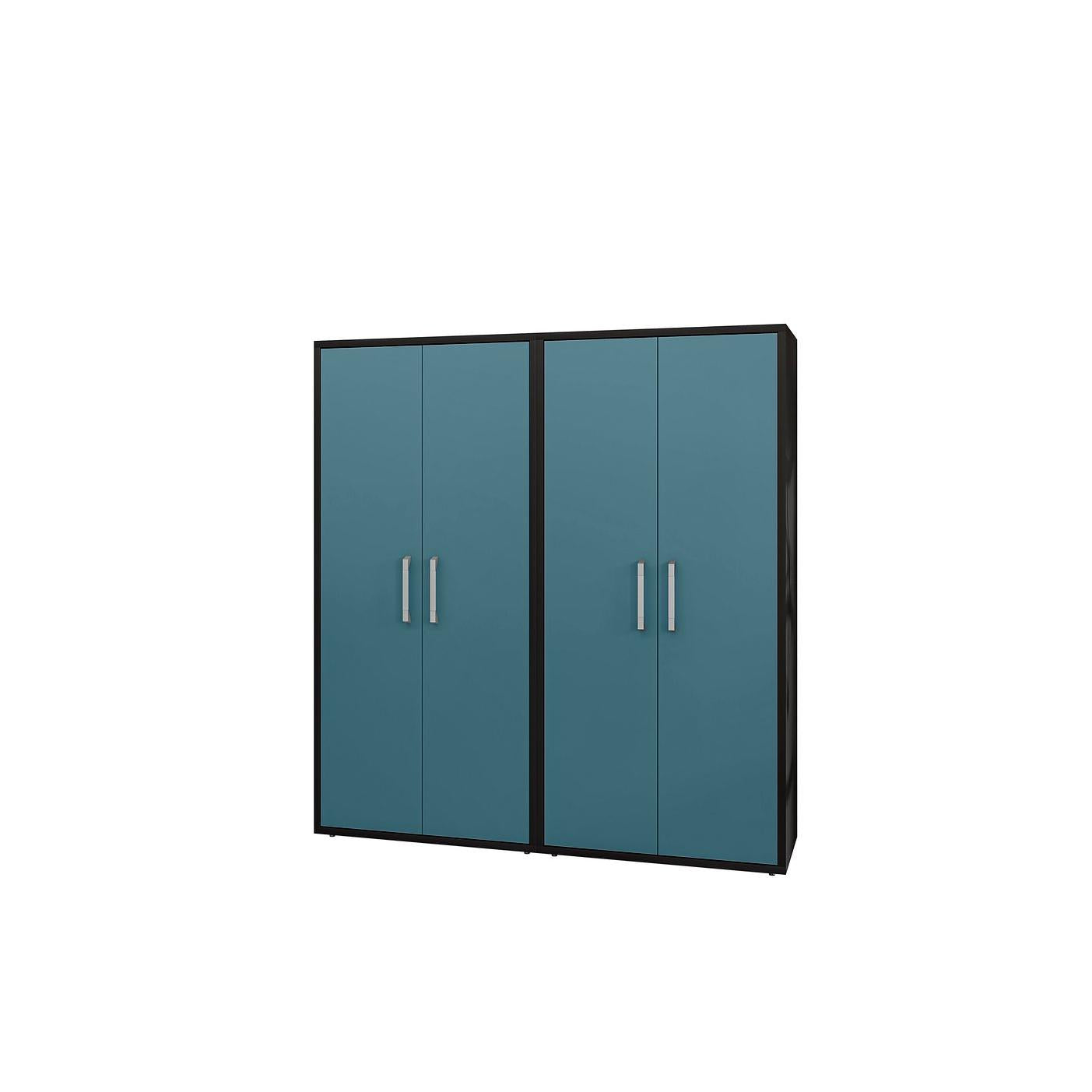 Manhattan Comfort Eiffel 2-Piece Storage Cabinet In Matte Black & Aqua Blue
