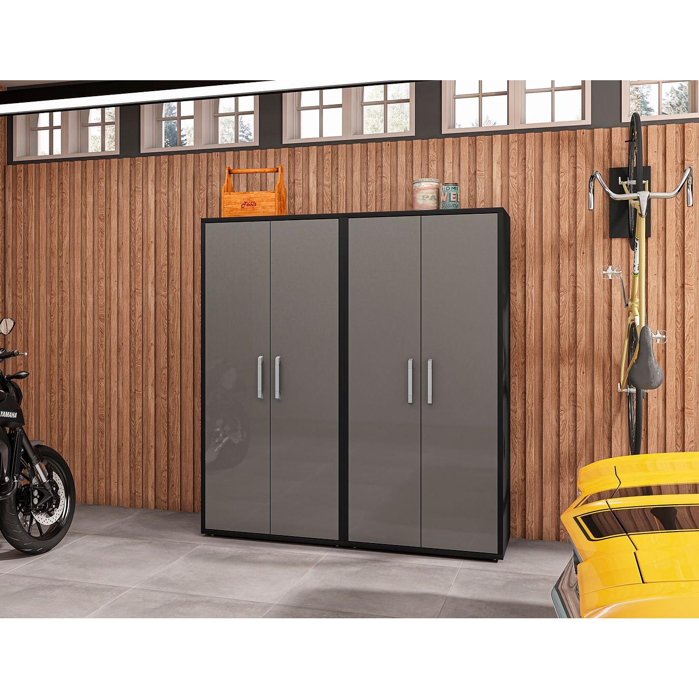 Manhattan Comfort Eiffel 2-Piece Storage Cabinet In Matte Black & Gray