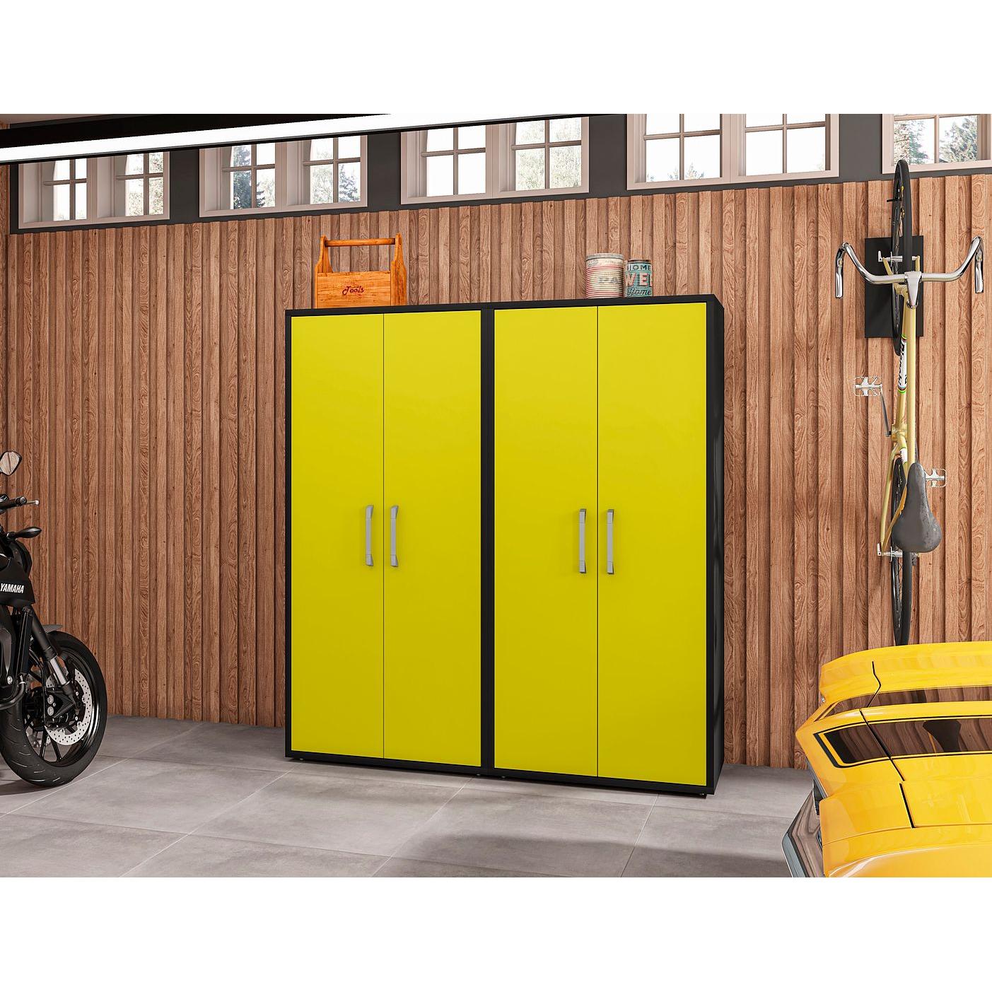 Manhattan Comfort Eiffel 2-Piece Storage Cabinet In Matte Black & Yellow