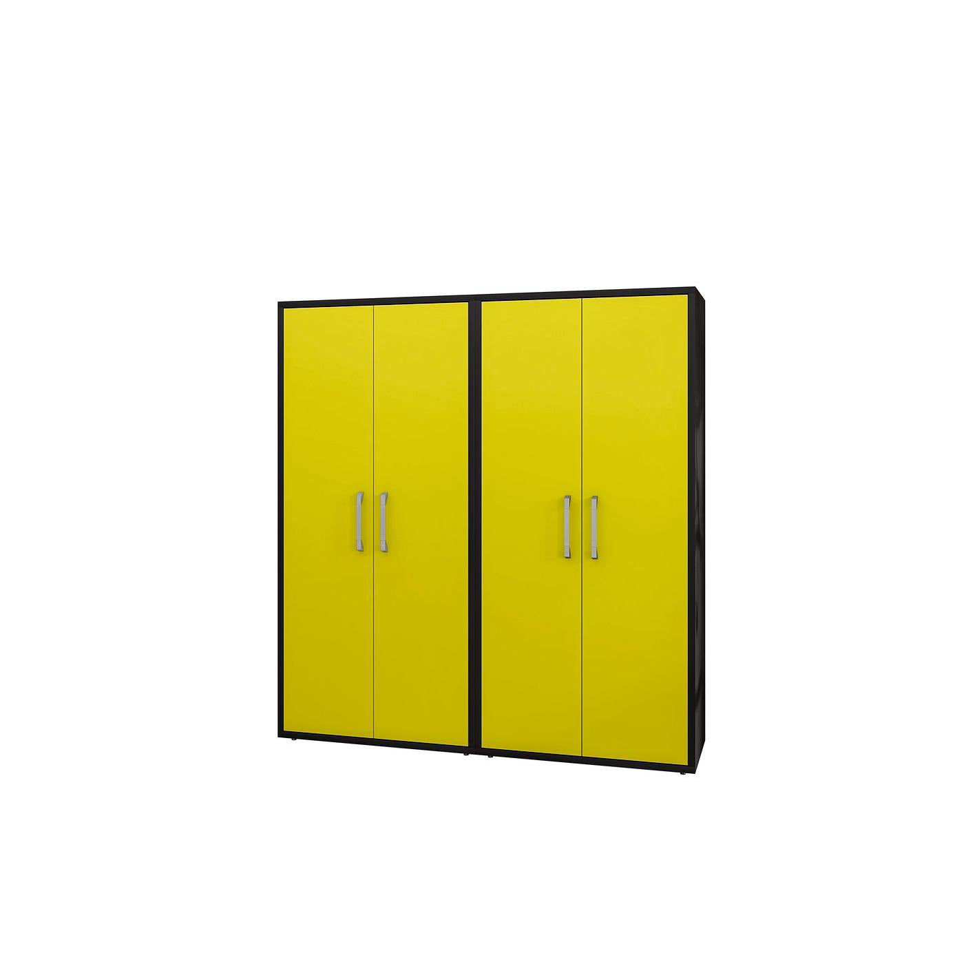 Manhattan Comfort Eiffel 2-Piece Storage Cabinet In Matte Black & Yellow