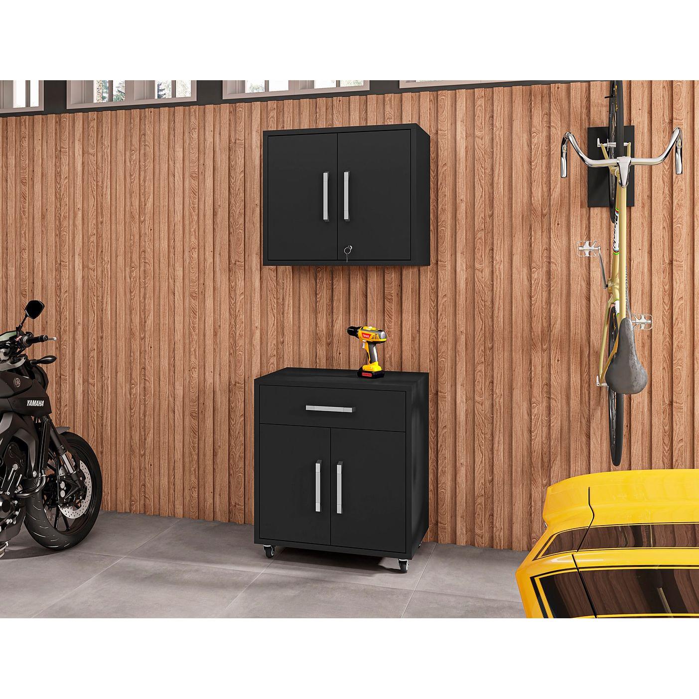 Manhattan Comfort Eiffel 2-Piece Storage Set In Matte Black